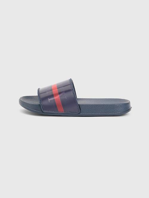 Tommy Hilfiger Holographic Logo Pool Slides Szandál Fiú Kék | TH634FHA