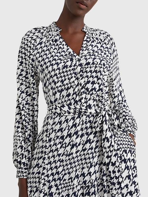 Tommy Hilfiger Houndstooth Relaxed Fit Midi Ruha Női Kék | TH516EQN