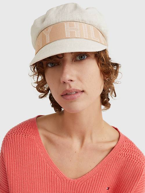 Tommy Hilfiger Iconic Linen Baker Boy Kalap Női Bézs | TH058FDA