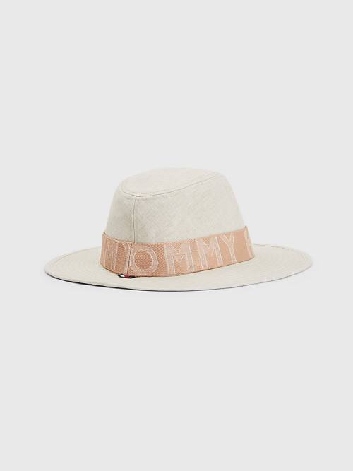 Tommy Hilfiger Iconic Linen Fedora Kalap Női Bézs | TH568HFC