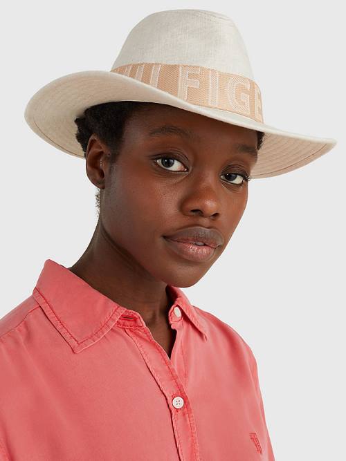 Tommy Hilfiger Iconic Linen Fedora Kalap Női Bézs | TH568HFC