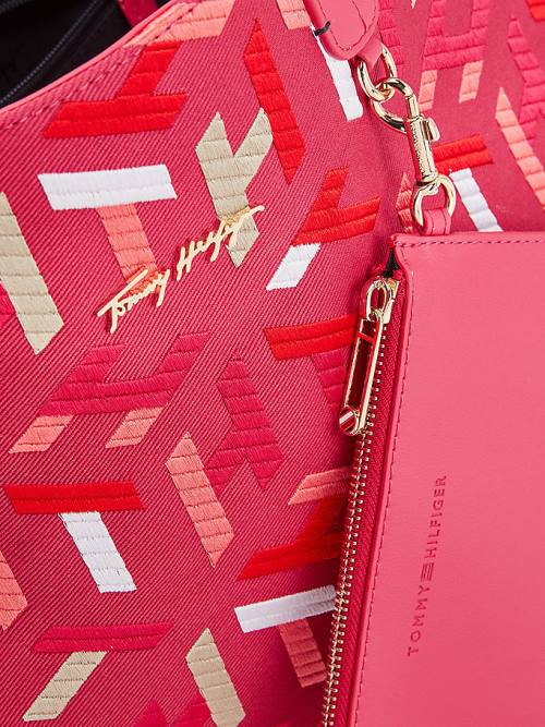 Tommy Hilfiger Iconic Monogram Embroidery Pamut Tote Táska Női Rózsaszín | TH963HCQ