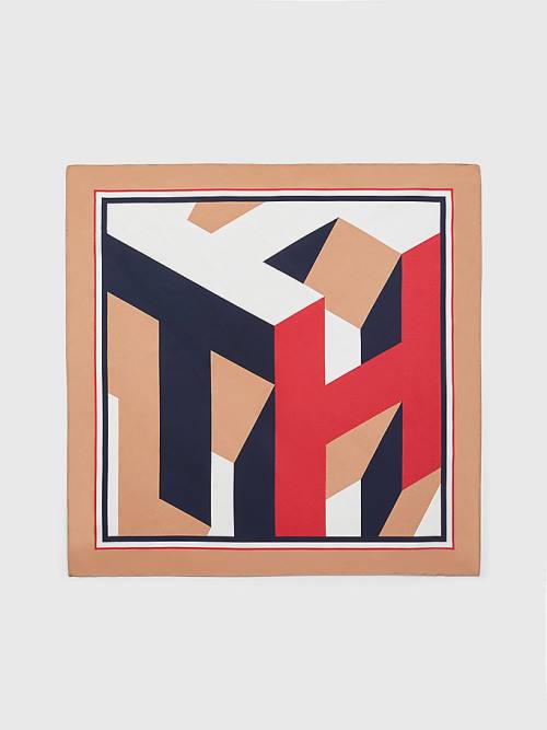 Tommy Hilfiger Iconic Monogram Silk Bandana Sál Női Bézs | TH081SJM