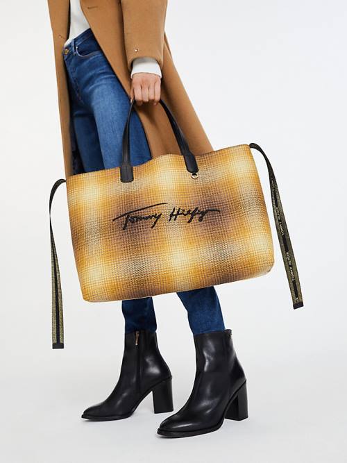 Tommy Hilfiger Iconic Shadow Check Tote Táska Női Sárga | TH125JIO