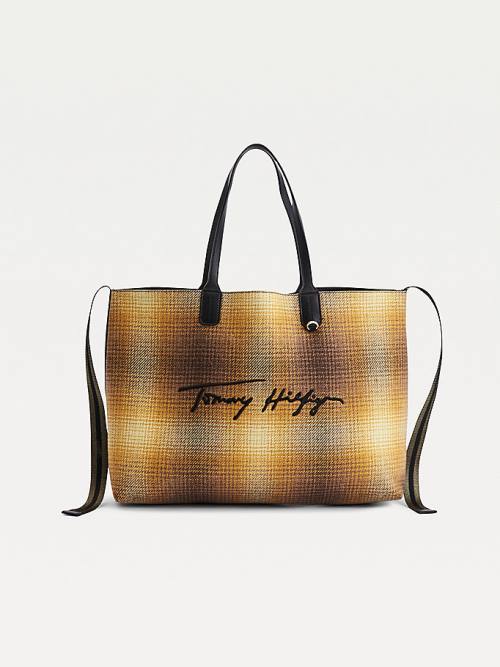 Tommy Hilfiger Iconic Shadow Check Tote Táska Női Sárga | TH125JIO