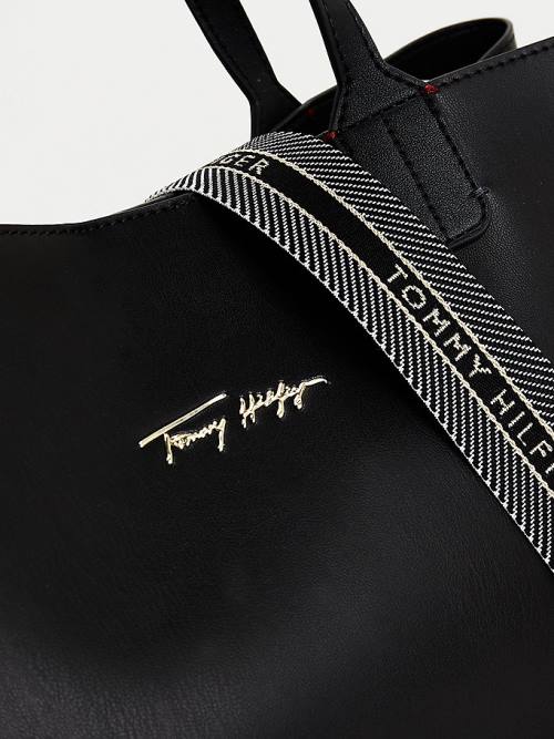 Tommy Hilfiger Iconic Signature Logo Satchel Táska Női Fekete | TH234BNG