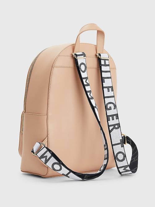 Tommy Hilfiger Iconic Signature Plaque Backpack Táska Női Bézs | TH572PNQ