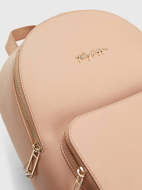 Tommy Hilfiger Iconic Signature Plaque Backpack Táska Női Bézs | TH572PNQ