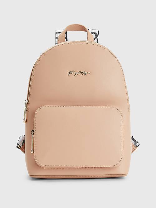 Tommy Hilfiger Iconic Signature Plaque Backpack Táska Női Bézs | TH572PNQ