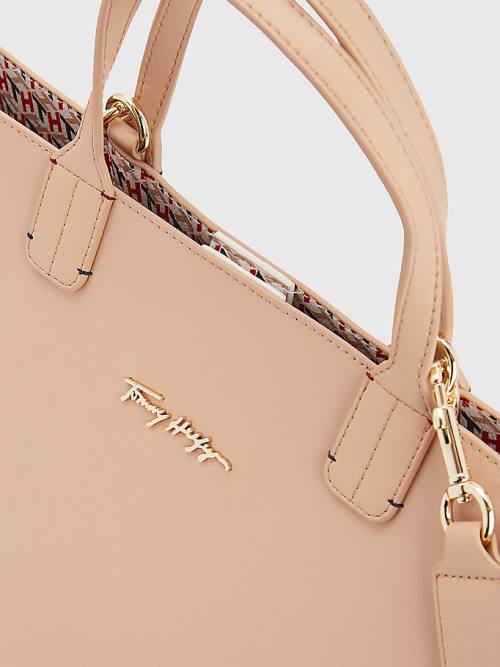 Tommy Hilfiger Iconic Signature Satchel Táska Női Bézs | TH236HAT