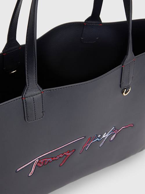 Tommy Hilfiger Iconic Signature Tote Táska Női Kék | TH531TVZ