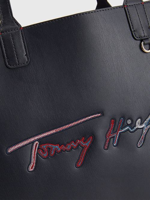 Tommy Hilfiger Iconic Signature Tote Táska Női Kék | TH531TVZ