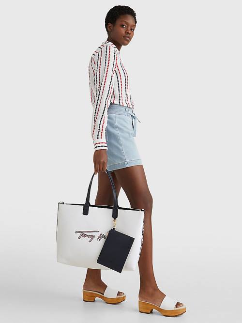 Tommy Hilfiger Iconic Signature Tote Táska Női Fehér | TH873VZS