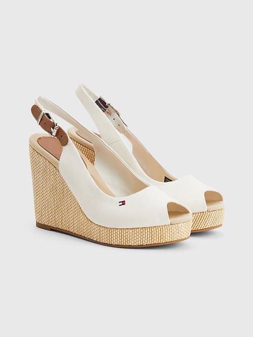 Tommy Hilfiger Iconic Slingback Espadrille High Heel Wedges Szandál Női Fehér | TH104JZT