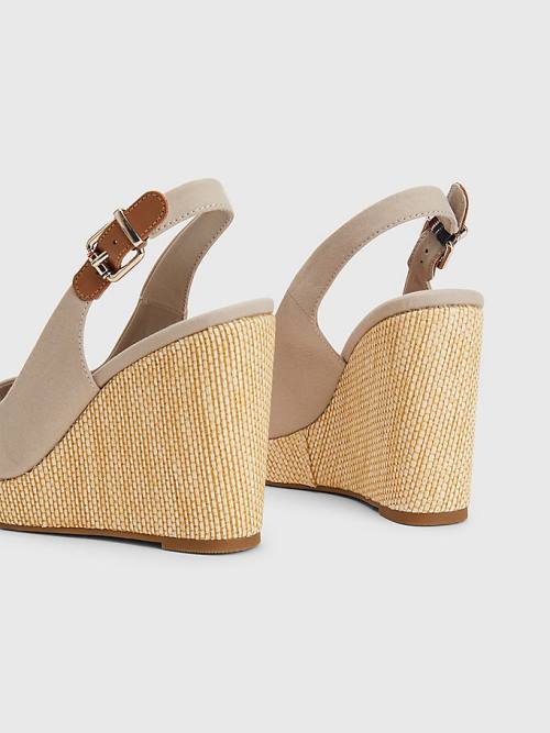 Tommy Hilfiger Iconic Slingback Espadrille High Heel Wedges Szandál Női Bézs | TH190LXG