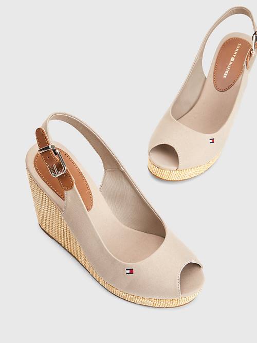 Tommy Hilfiger Iconic Slingback Espadrille High Heel Wedges Szandál Női Bézs | TH190LXG