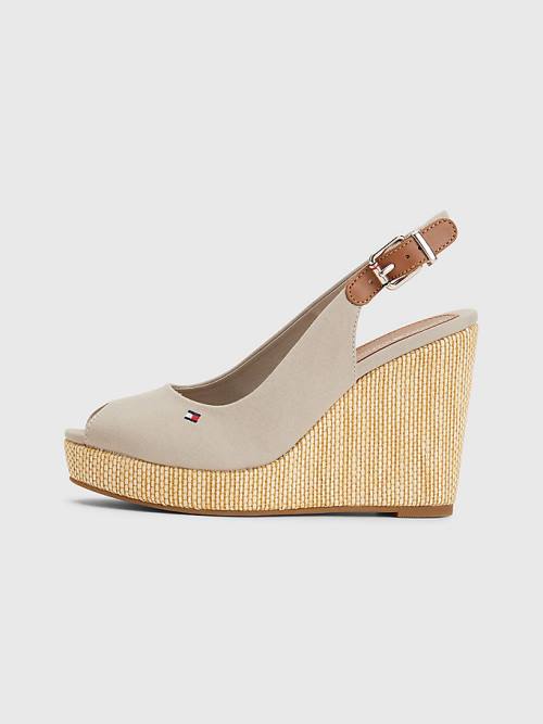 Tommy Hilfiger Iconic Slingback Espadrille High Heel Wedges Szandál Női Bézs | TH190LXG