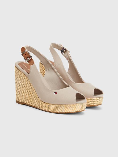 Tommy Hilfiger Iconic Slingback Espadrille High Heel Wedges Szandál Női Bézs | TH190LXG