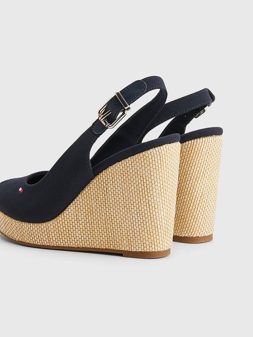 Tommy Hilfiger Iconic Slingback Espadrille High Heel Wedges Szandál Női Kék | TH437XCT