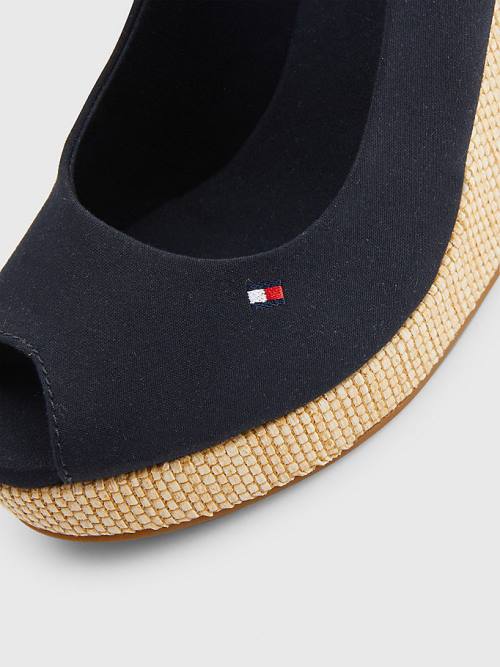 Tommy Hilfiger Iconic Slingback Espadrille High Heel Wedges Szandál Női Kék | TH437XCT