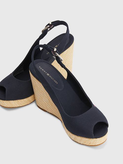 Tommy Hilfiger Iconic Slingback Espadrille High Heel Wedges Szandál Női Kék | TH437XCT