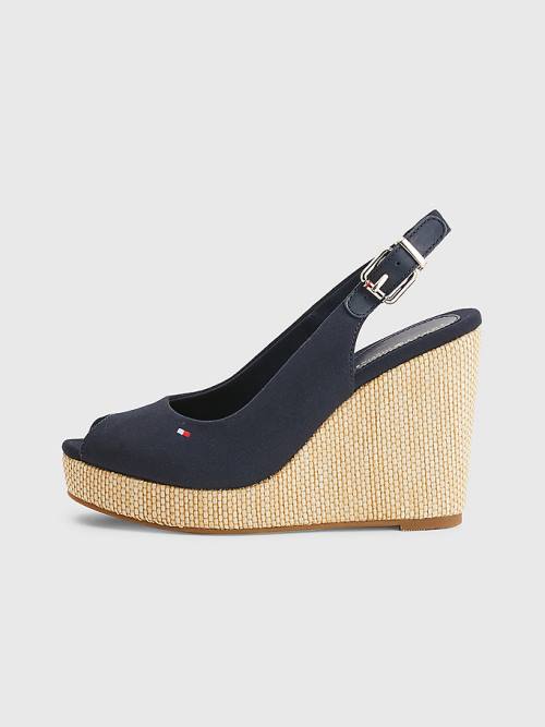 Tommy Hilfiger Iconic Slingback Espadrille High Heel Wedges Szandál Női Kék | TH437XCT