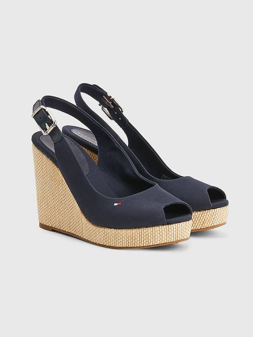 Tommy Hilfiger Iconic Slingback Espadrille High Heel Wedges Szandál Női Kék | TH437XCT