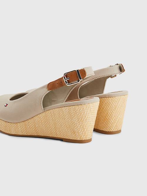 Tommy Hilfiger Iconic Slingback Espadrille Wedges Szandál Női Bézs | TH502GKL