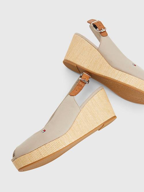 Tommy Hilfiger Iconic Slingback Espadrille Wedges Szandál Női Bézs | TH502GKL