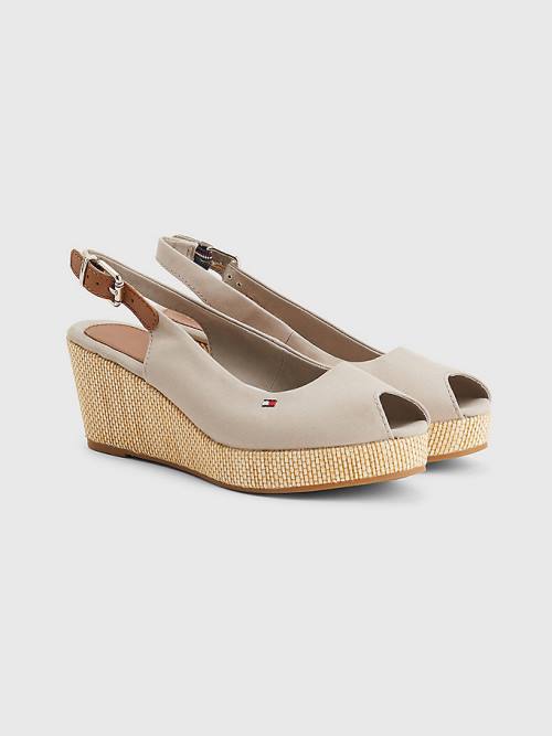 Tommy Hilfiger Iconic Slingback Espadrille Wedges Szandál Női Bézs | TH502GKL