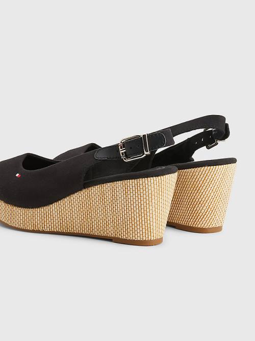 Tommy Hilfiger Iconic Slingback Espadrille Wedges Szandál Női Fekete | TH582TIS