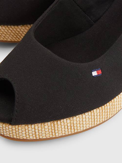 Tommy Hilfiger Iconic Slingback Espadrille Wedges Szandál Női Fekete | TH582TIS