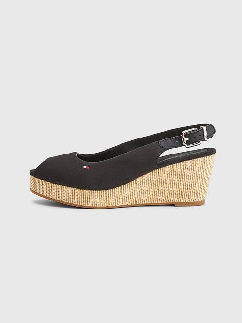 Tommy Hilfiger Iconic Slingback Espadrille Wedges Szandál Női Fekete | TH582TIS