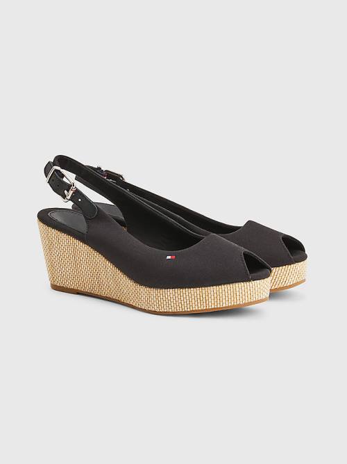 Tommy Hilfiger Iconic Slingback Espadrille Wedges Szandál Női Fekete | TH582TIS