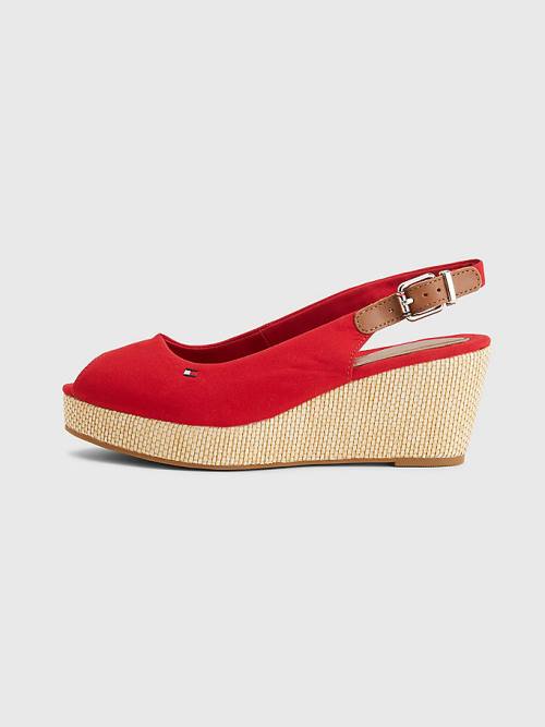 Tommy Hilfiger Iconic Slingback Espadrille Wedges Szandál Női Piros | TH670MES