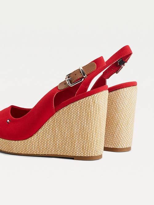 Tommy Hilfiger Iconic Slingback Espadrille High Heel Wedges Szandál Női Piros | TH721DSQ