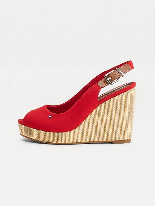 Tommy Hilfiger Iconic Slingback Espadrille High Heel Wedges Szandál Női Piros | TH721DSQ