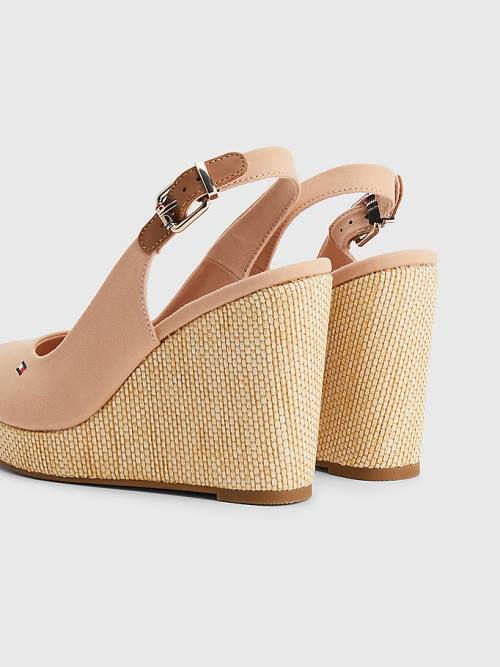 Tommy Hilfiger Iconic Slingback Espadrille High Heel Wedges Szandál Női Bézs | TH751VWI