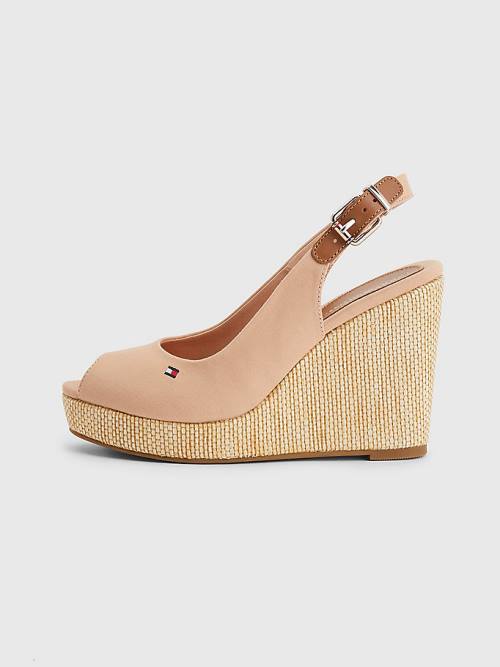 Tommy Hilfiger Iconic Slingback Espadrille High Heel Wedges Szandál Női Bézs | TH751VWI