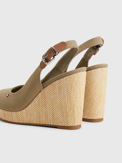 Tommy Hilfiger Iconic Slingback Espadrille High Heel Wedges Szandál Női Barna | TH792GRH