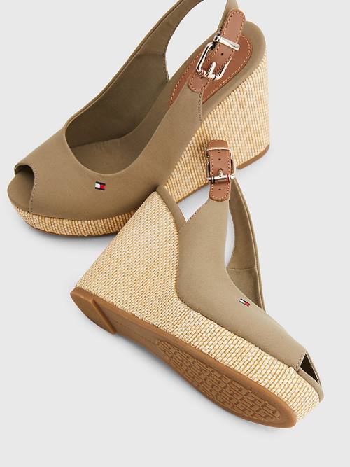 Tommy Hilfiger Iconic Slingback Espadrille High Heel Wedges Szandál Női Barna | TH792GRH