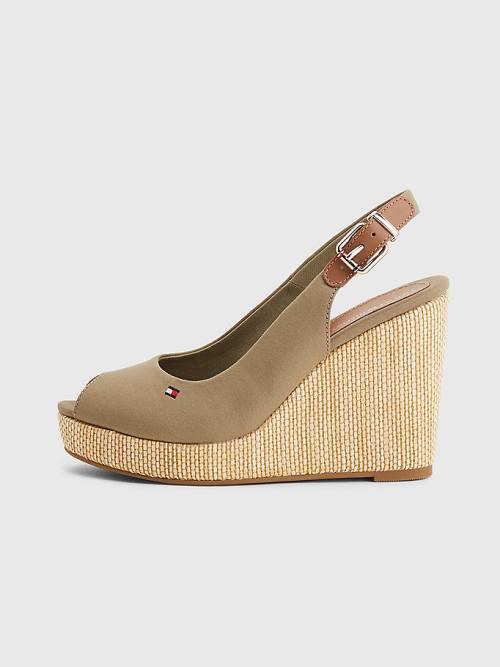 Tommy Hilfiger Iconic Slingback Espadrille High Heel Wedges Szandál Női Barna | TH792GRH