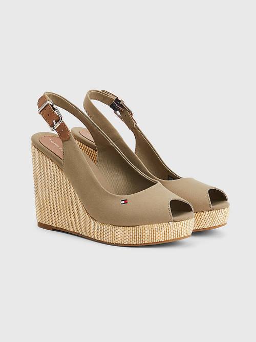 Tommy Hilfiger Iconic Slingback Espadrille High Heel Wedges Szandál Női Barna | TH792GRH