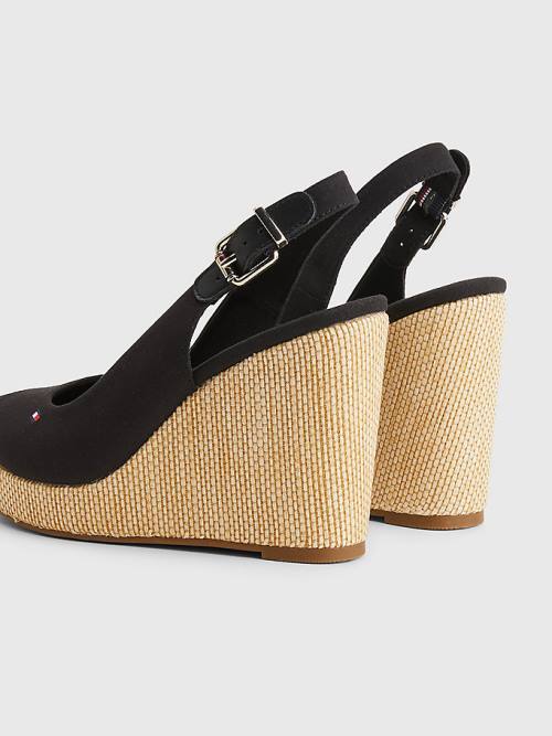 Tommy Hilfiger Iconic Slingback Espadrille High Heel Wedges Szandál Női Fekete | TH865GKA