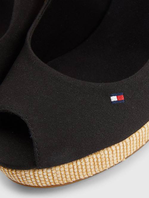 Tommy Hilfiger Iconic Slingback Espadrille High Heel Wedges Szandál Női Fekete | TH865GKA