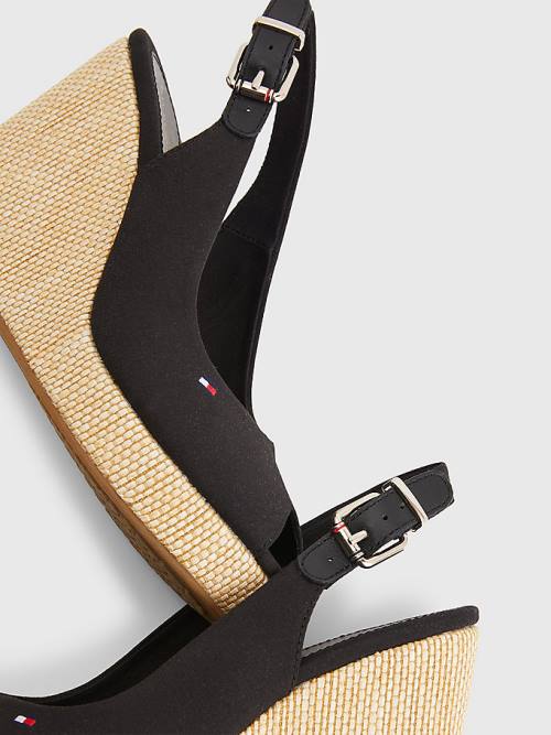 Tommy Hilfiger Iconic Slingback Espadrille High Heel Wedges Szandál Női Fekete | TH865GKA