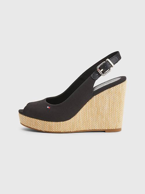 Tommy Hilfiger Iconic Slingback Espadrille High Heel Wedges Szandál Női Fekete | TH865GKA