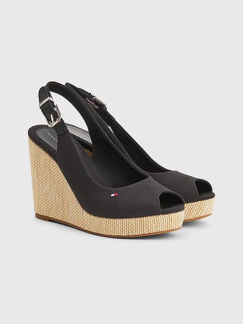 Tommy Hilfiger Iconic Slingback Espadrille High Heel Wedges Szandál Női Fekete | TH865GKA