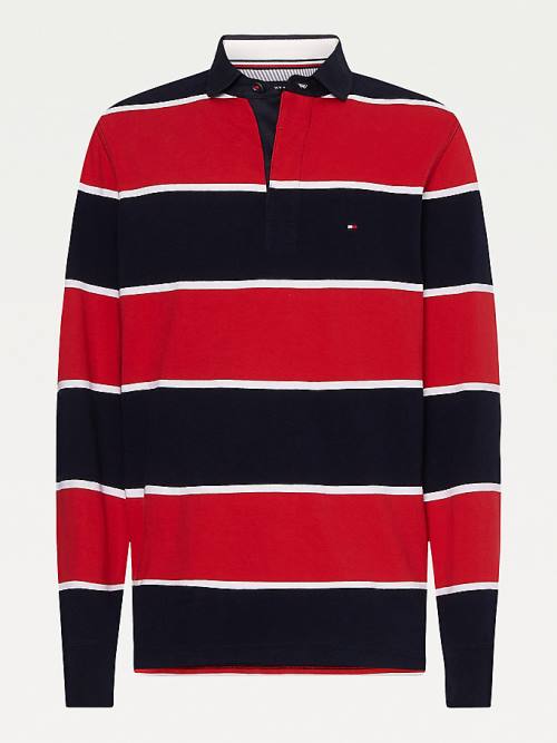 Tommy Hilfiger Iconic Stripe Rugby Shirt Póló Férfi Piros | TH732SLP