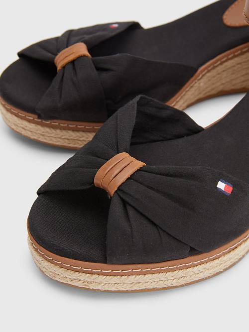 Tommy Hilfiger Iconic Éktalpú Espadrille Szandál Női Fekete | TH698EJK